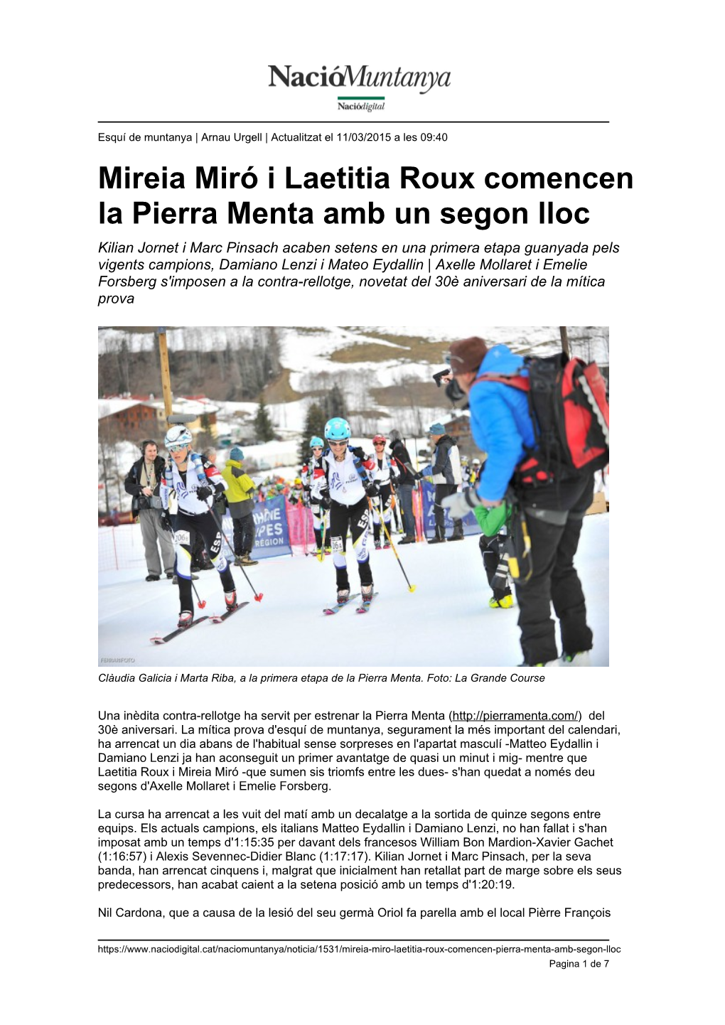 Mireia Miró I Laetitia Roux Comencen La Pierra Menta Amb Un Segon Lloc