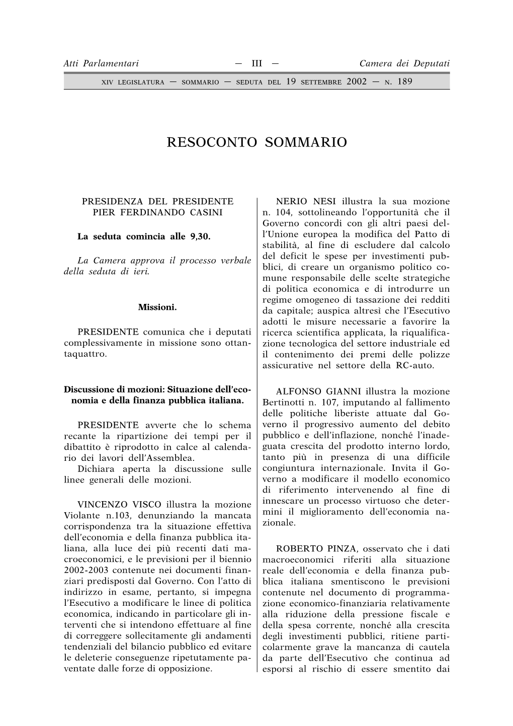 Resoconto Sommario