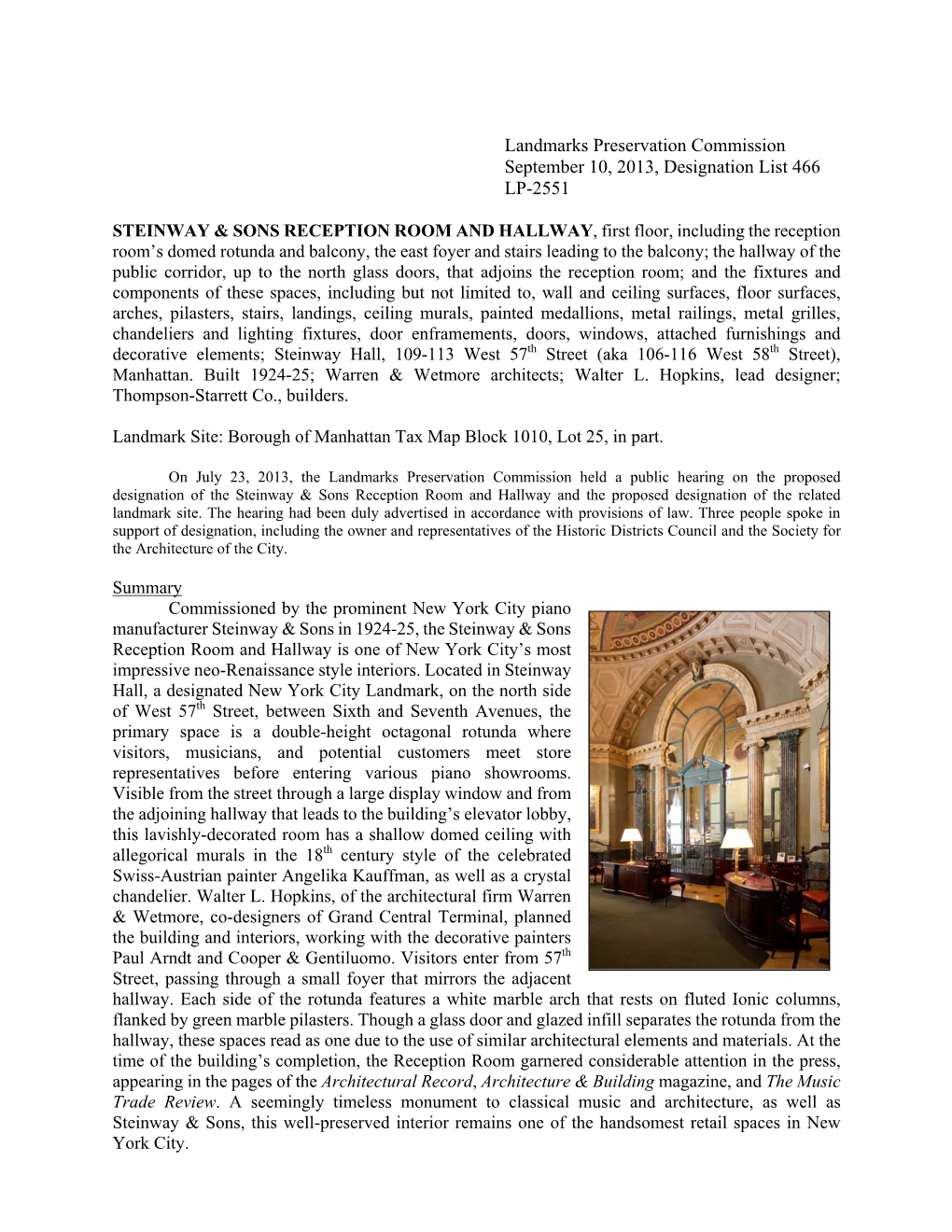 Landmarks Preservation Commission September 10, 2013, Designation List 466 LP-2551