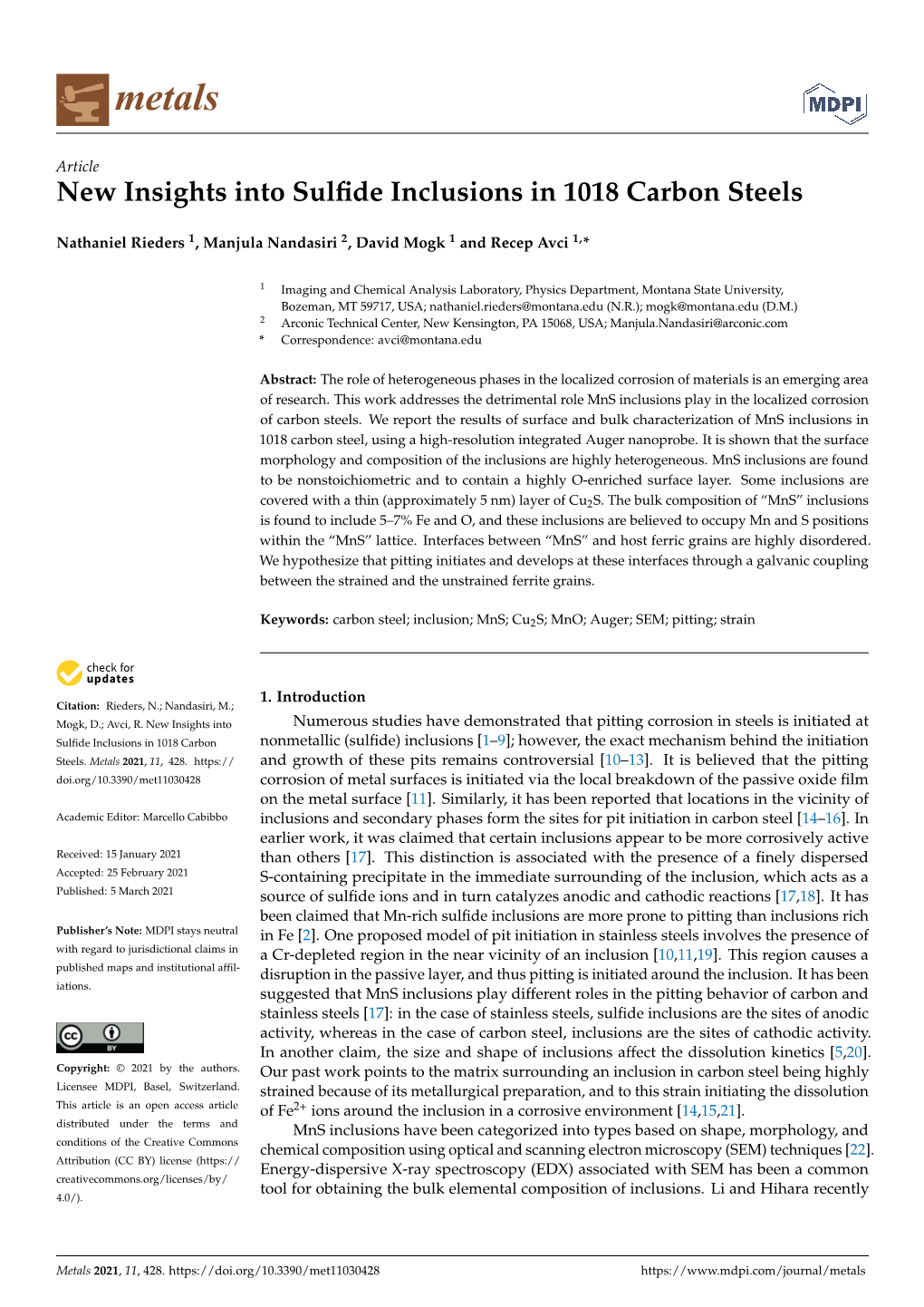 New Insights Into Sulfide Inclusions in 1018 Carbon Steels