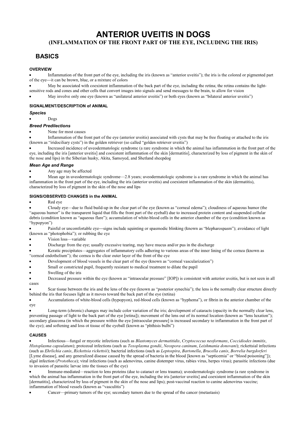 Anterior Uveitis in Dogs (Inflammation of the Front Part of the Eye, Including the Iris)