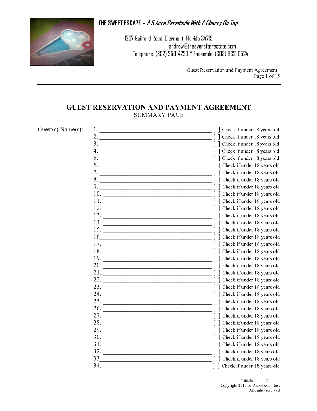 Guest Reservation and Payment Agreement Page 1 of 15