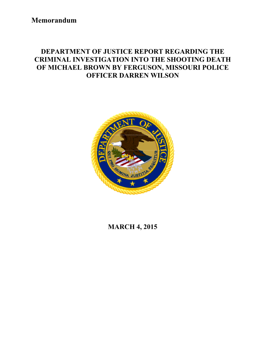 DOJ Report on Shooting of Michael Brown