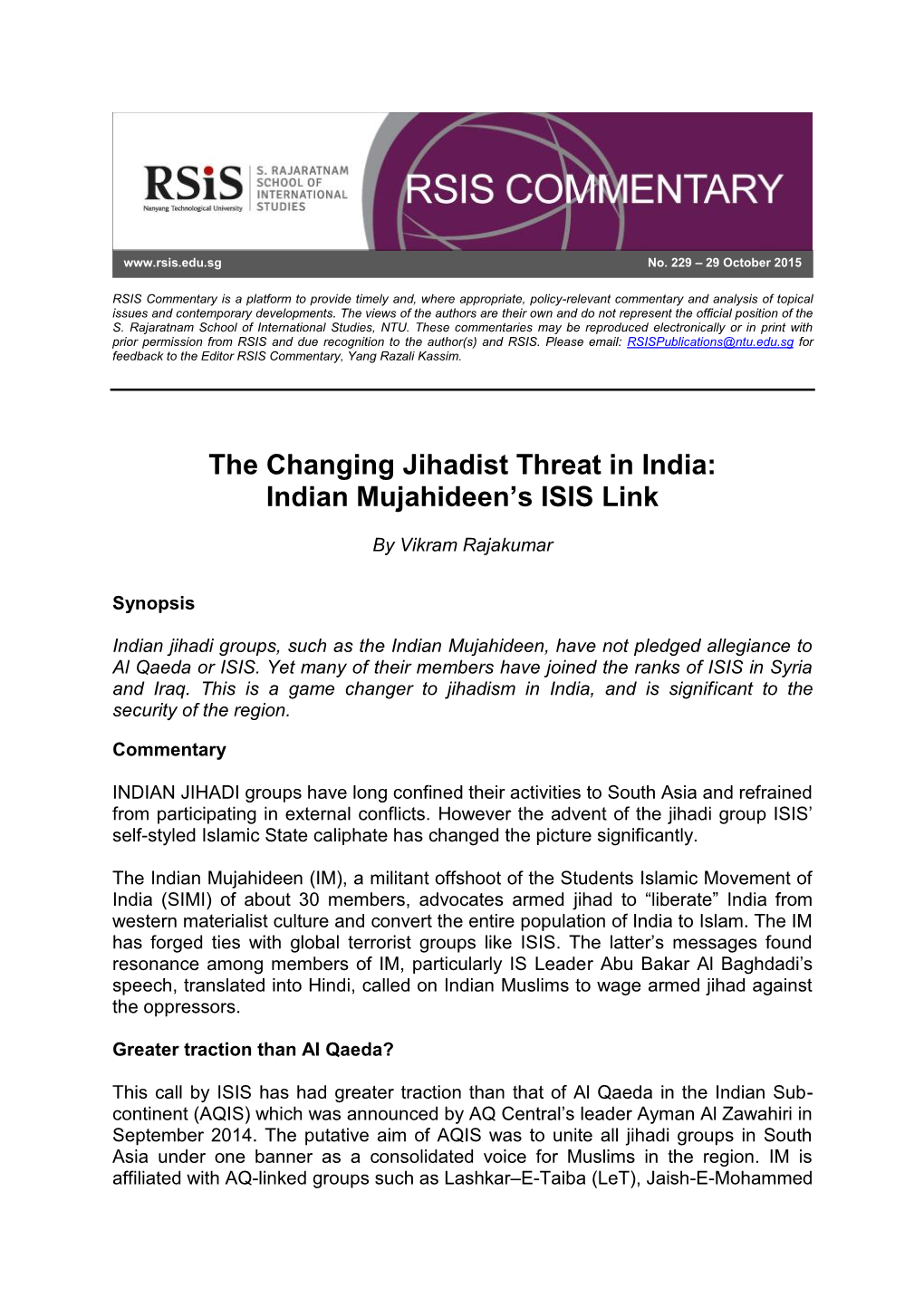 Indian Mujahideen's ISIS Link