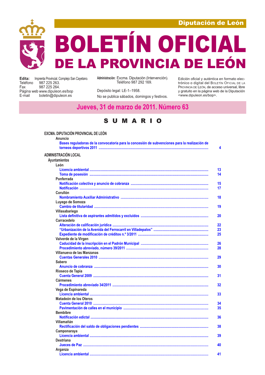 Boletín Oficial De La Provincia De León