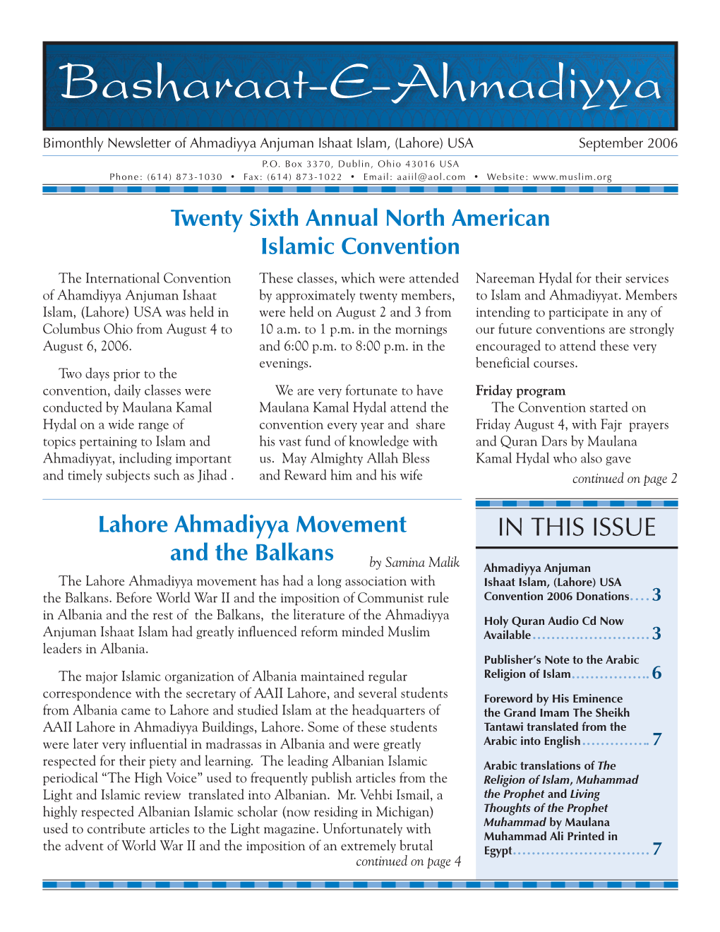 Basharaat-E-Ahmadiyya Newsletter