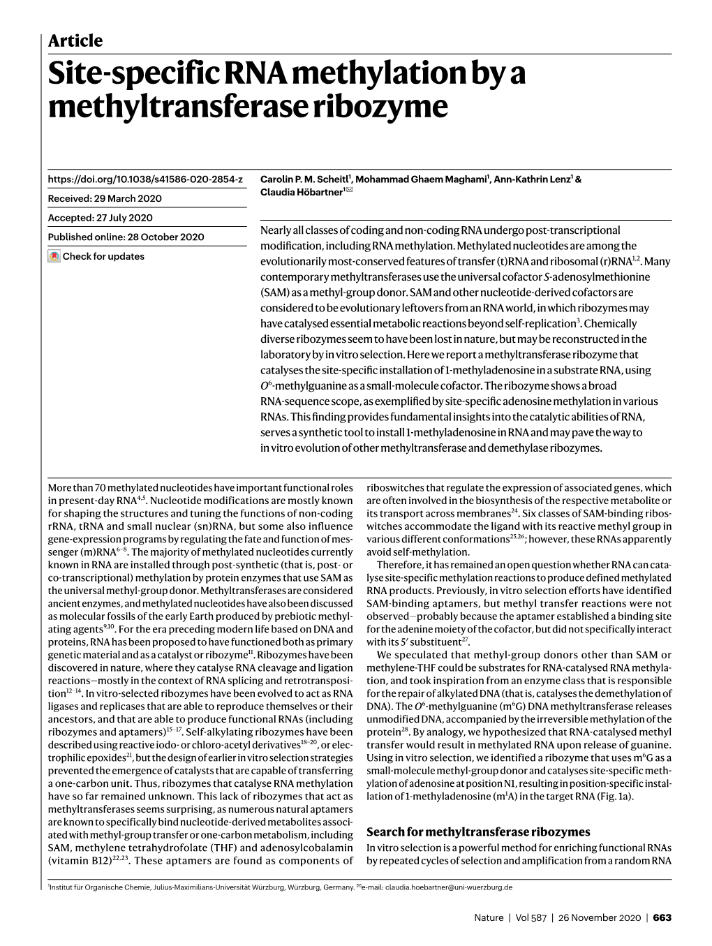 Site-Specific RNA Methylation by a Methyltransferase Ribozyme