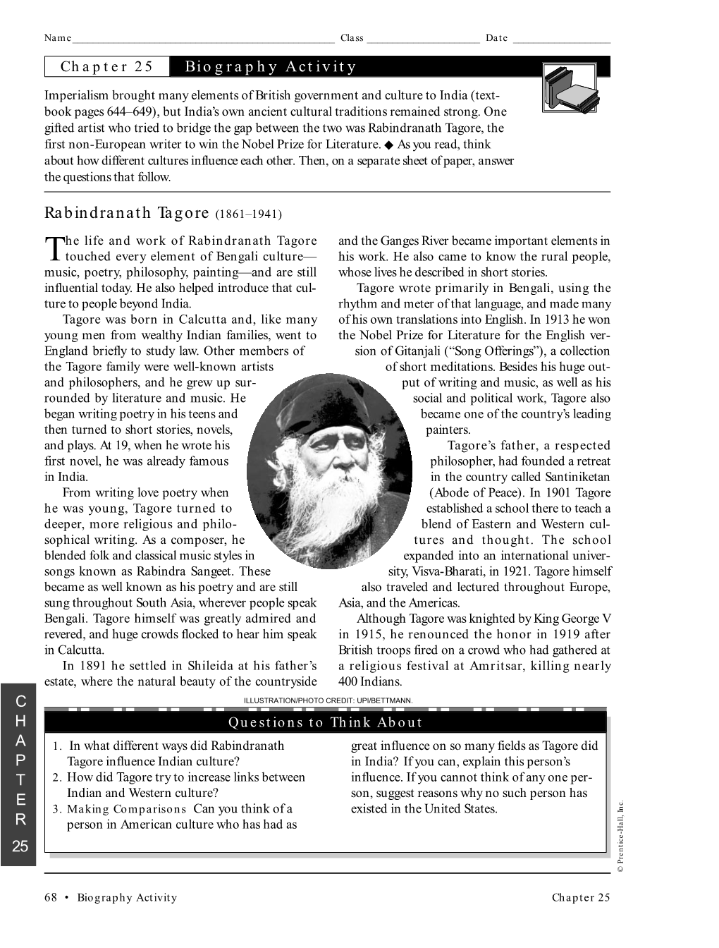 Biography Activity: Rabindranath Tagore