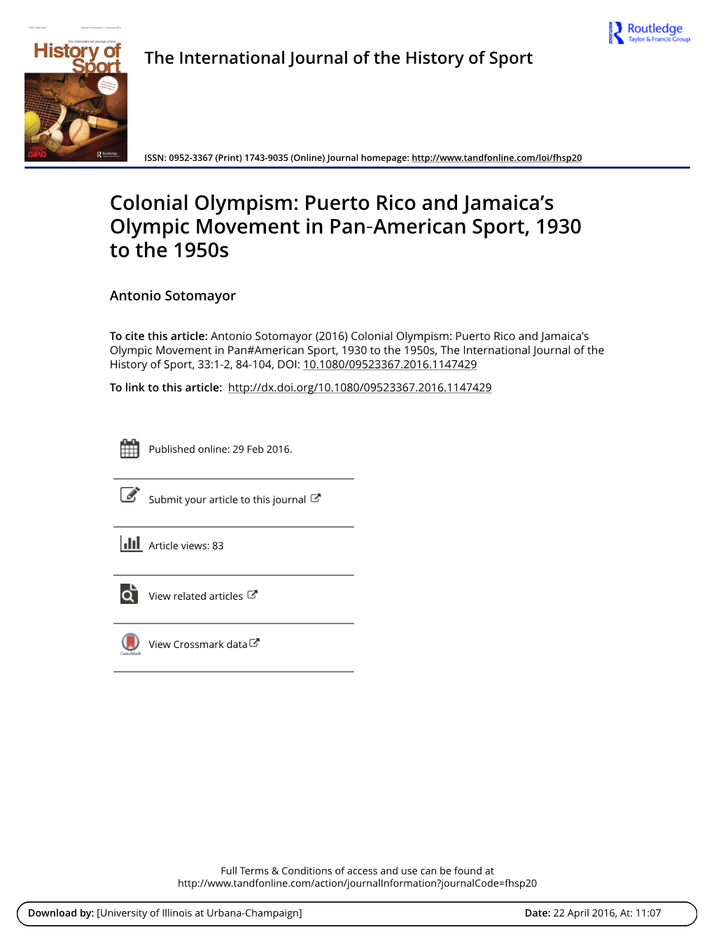 Puerto Rico and Jamaica's Olympic Movement in Pan‐American Sport