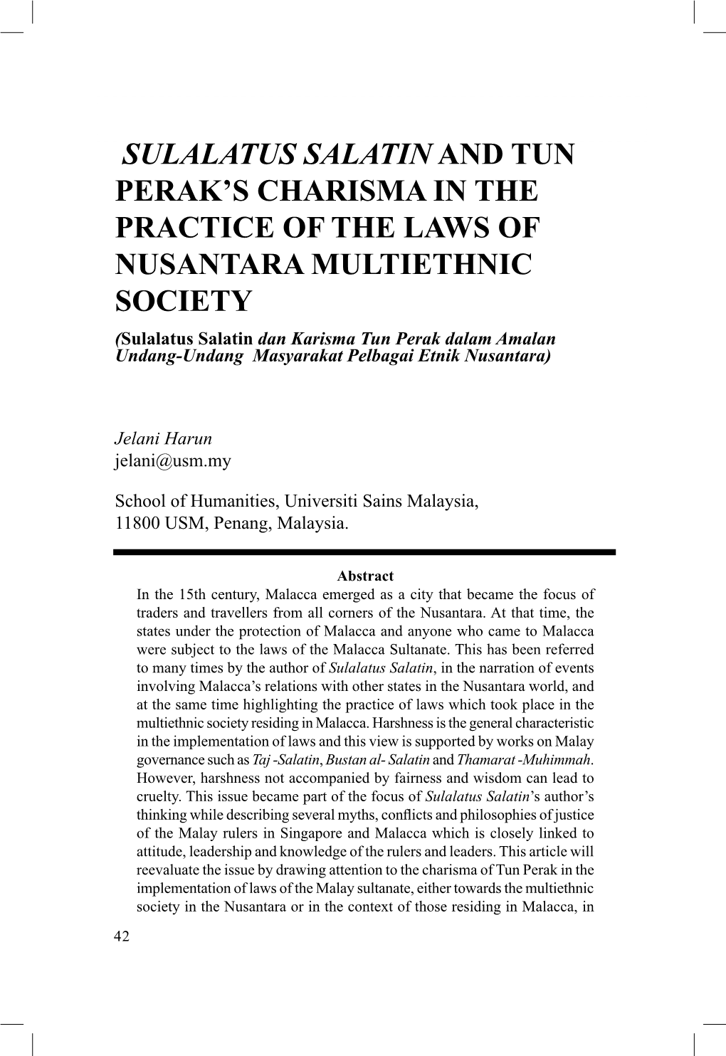 Sulalatus Salatin and Tun Perak's Charisma in The