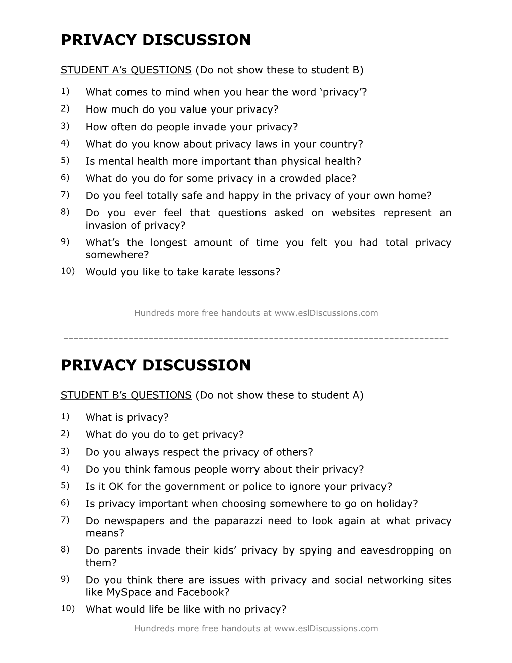 ESL Conversation Lesson on Privacy