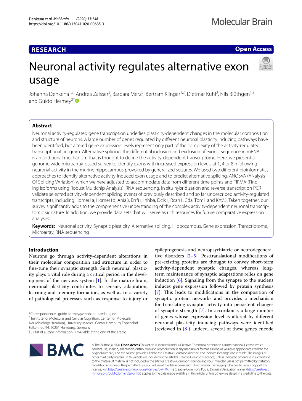 Neuronal Activity Regulates Alternative Exon Usage