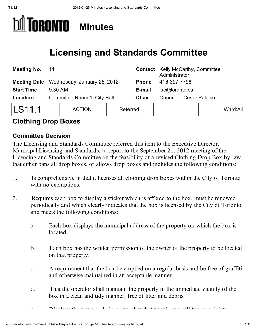 Minutes Licensing and Standards Committee LS11.1