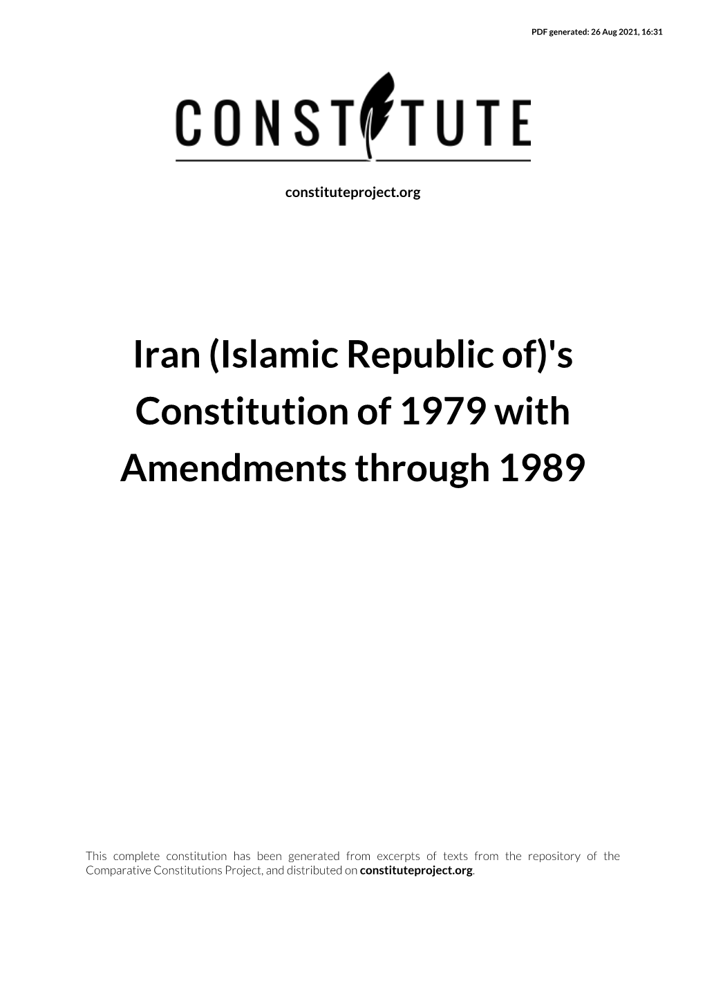 Iran (Islamic Republic Of)'S Constitution of 1979 with Amendments Through 1989