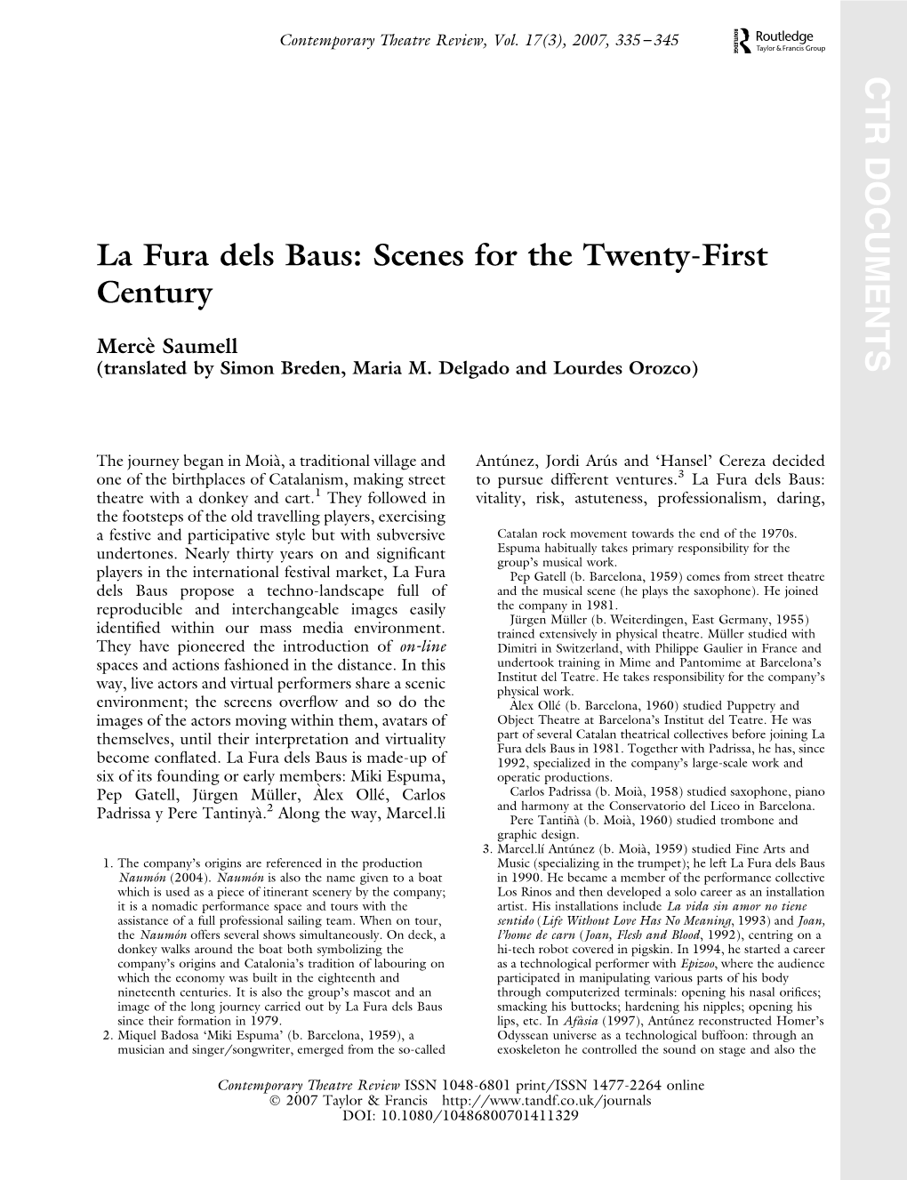 La Fura Dels Baus: Scenes for the Twenty-First Century