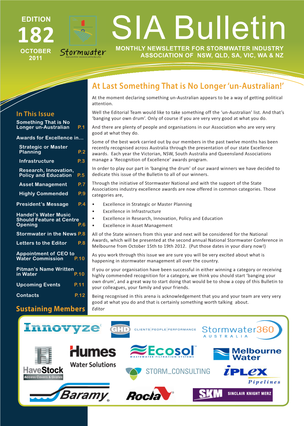 SIA Bulletin OCTOBER MONTHLY NEWSLETTER for STORMWATER INDUSTRY 2011 ASSOCIATION of NSW, QLD, SA, VIC, WA & NZ