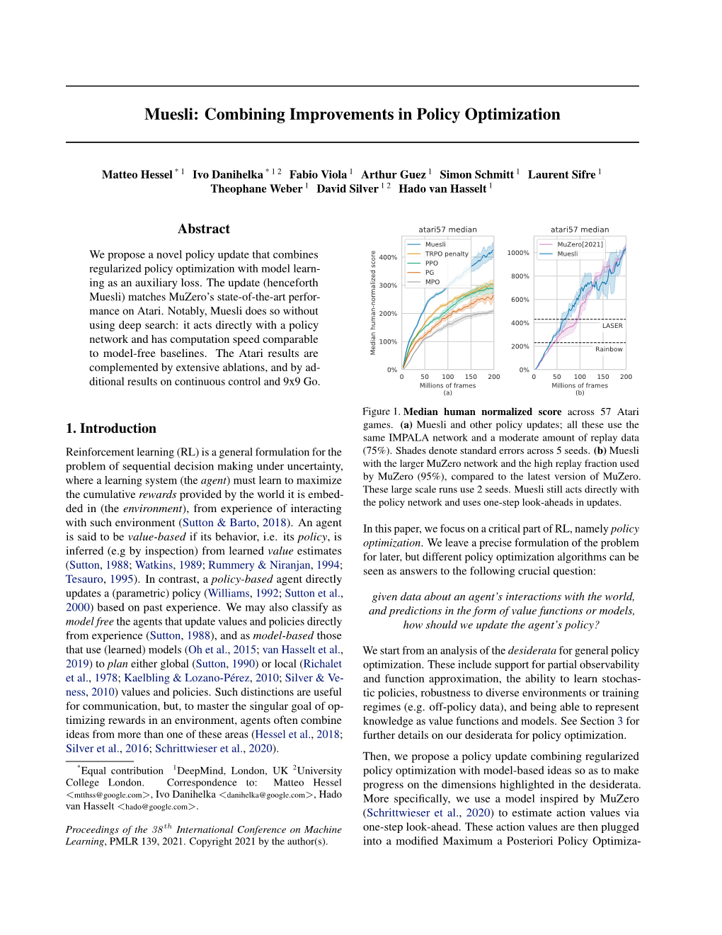 Muesli: Combining Improvements in Policy Optimization