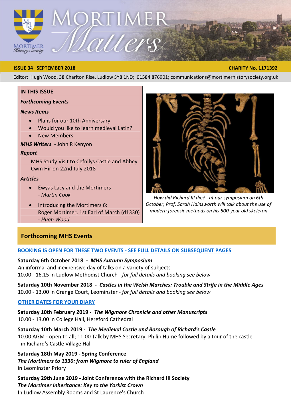 Forthcoming MHS Events