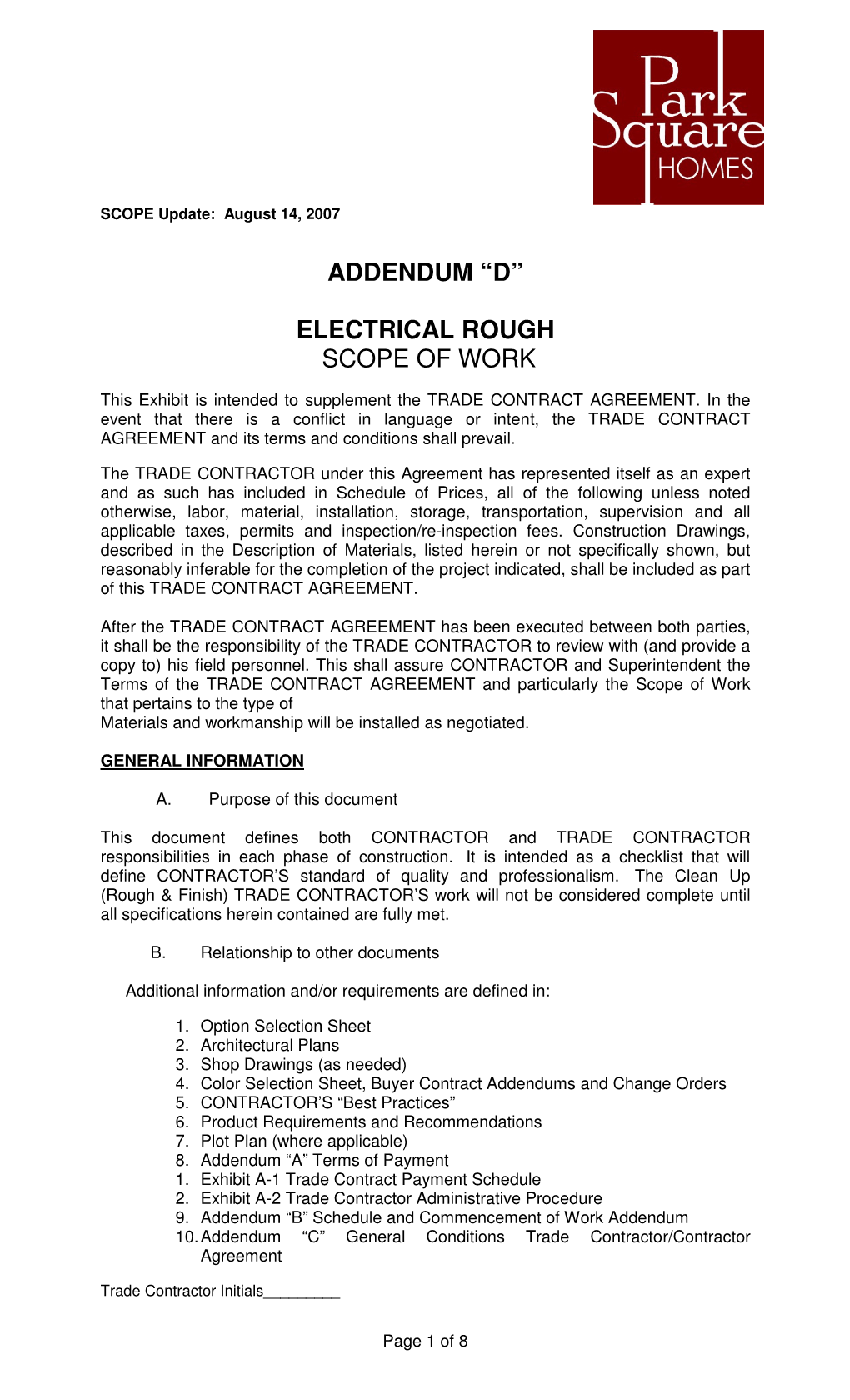 Electrical Rough Scope of Work