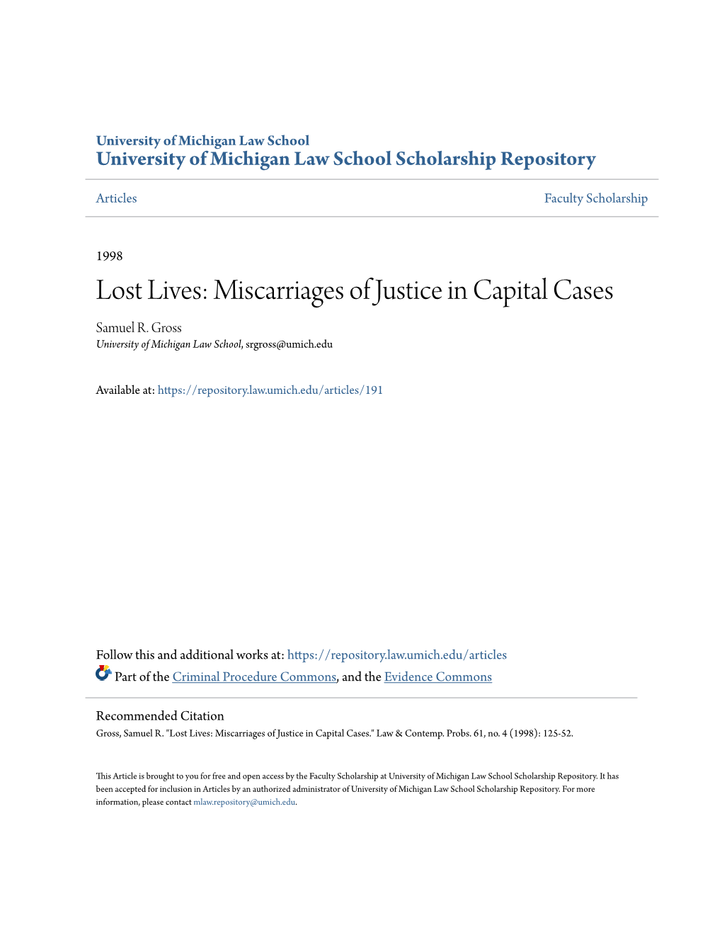 Miscarriages of Justice in Capital Cases Samuel R