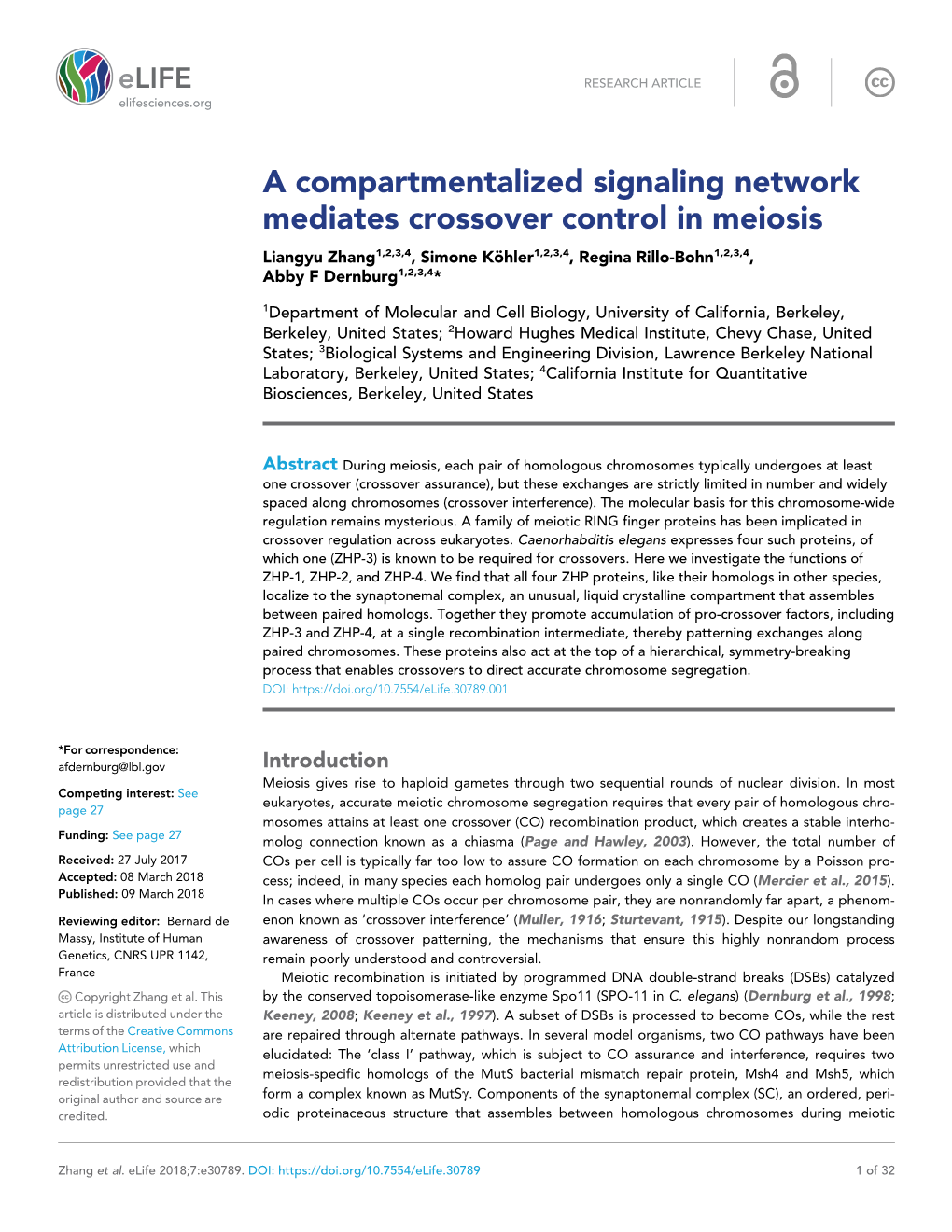 A Compartmentalized Signaling Network Mediates Crossover Control