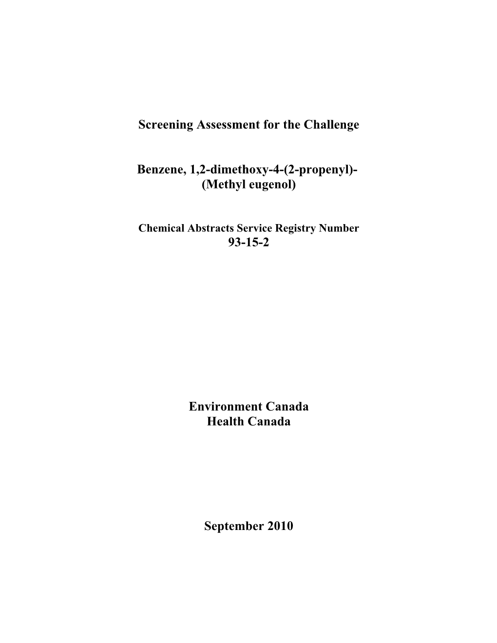 Screening Assessment for the Challenge Benzene, 1,2-Dimethoxy-4