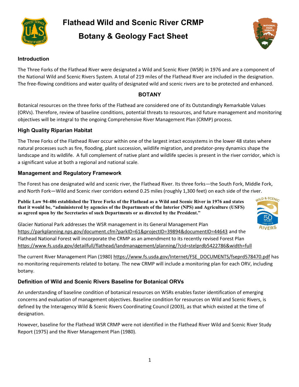 Flathead Wild and Scenic River CRMP Botany & Geology Fact Sheet