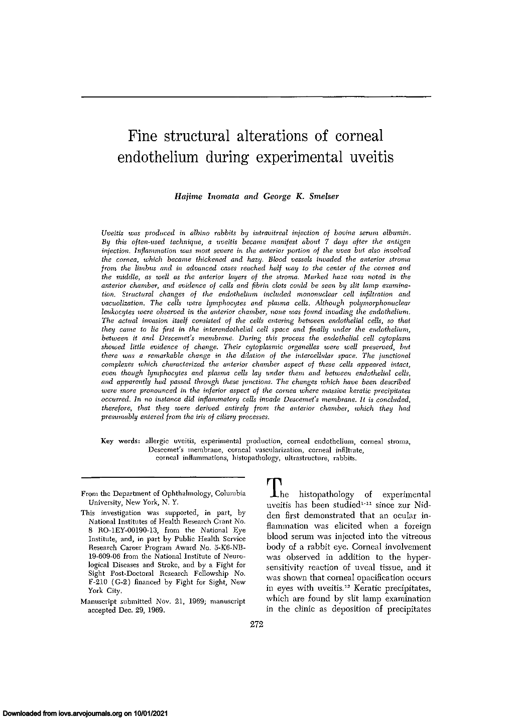 Fine Structural Alterations of Corneal Endothelium During Experimental Uveitis