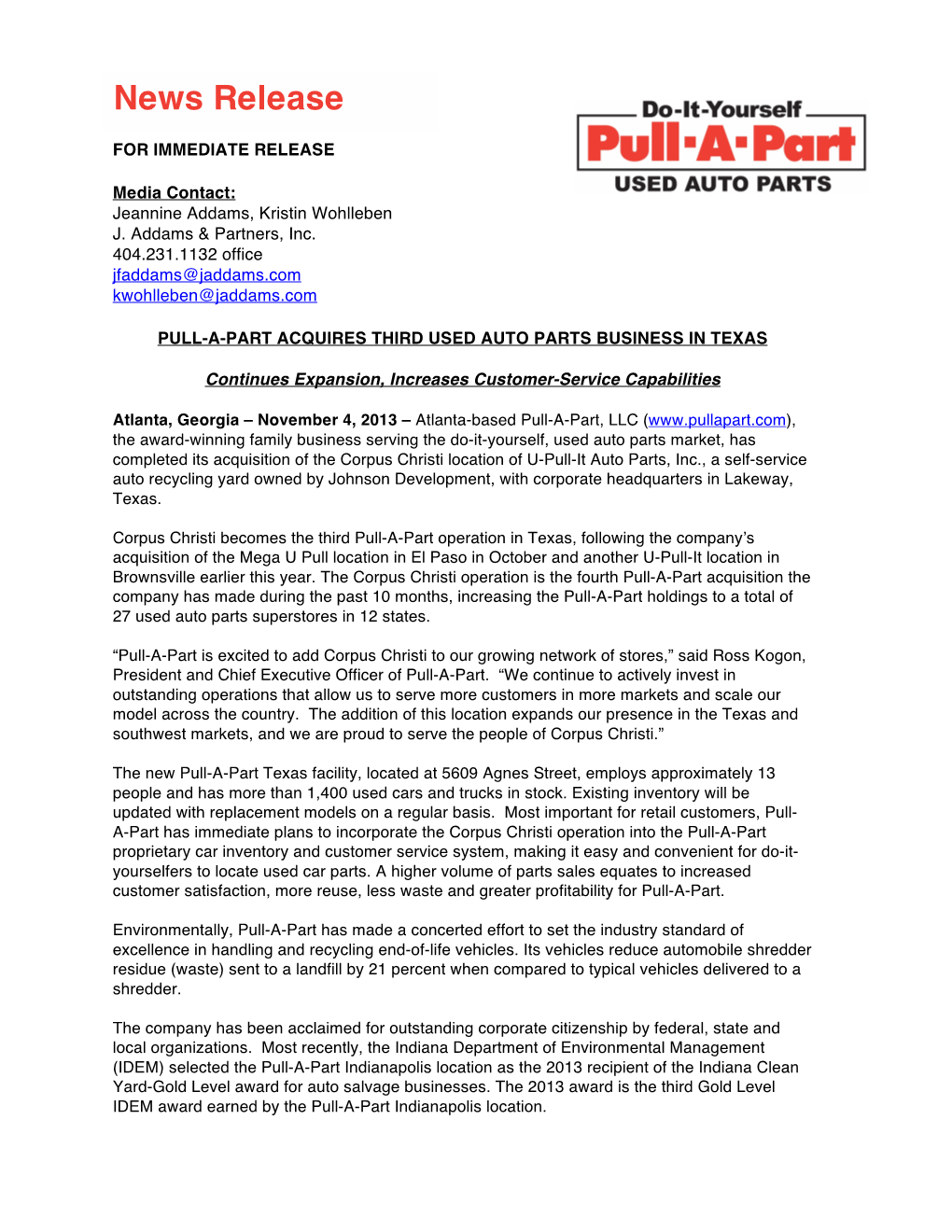 Pull-A-Part Acquires Third Texas Used Auto Parts Operation Final L