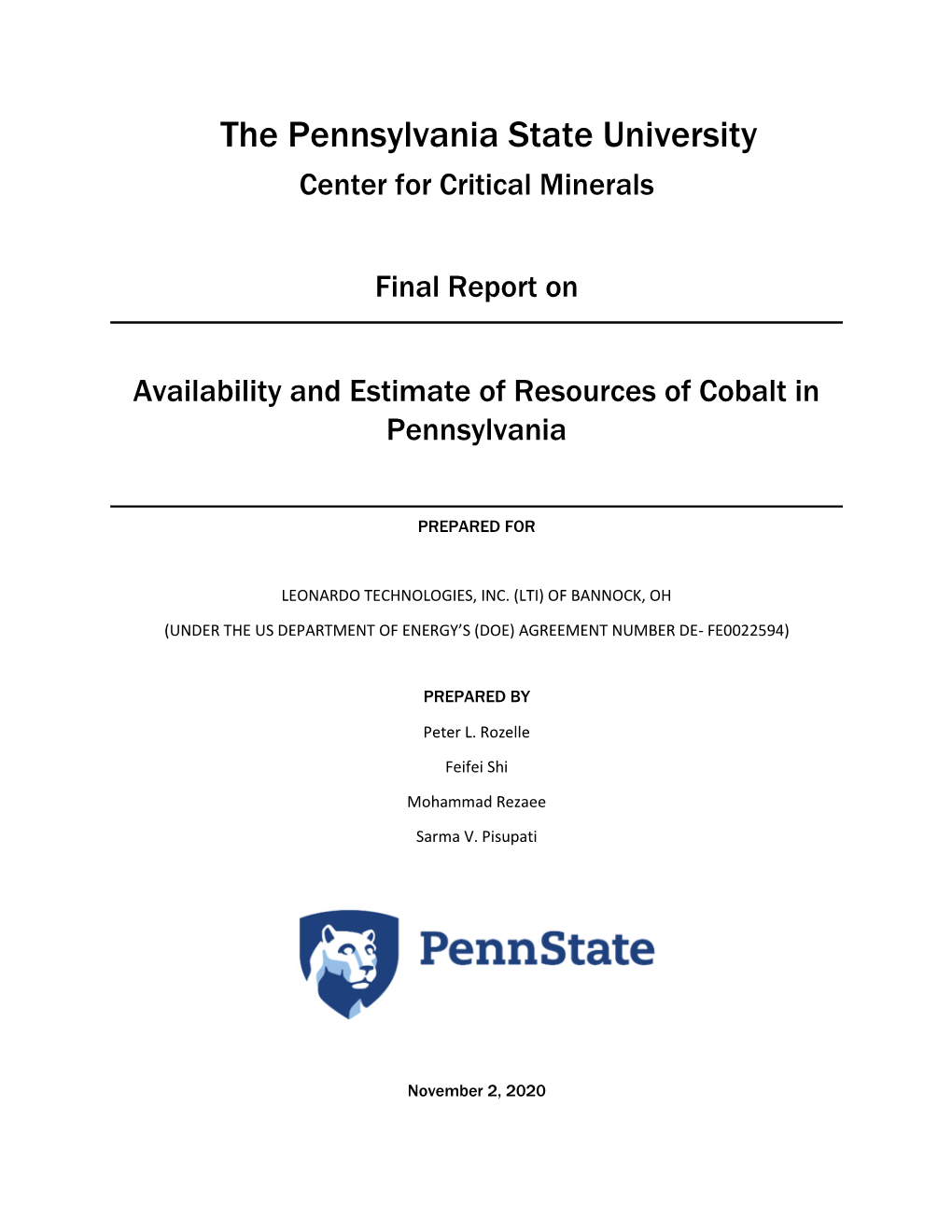 Cobalt Production in Pennsylvania