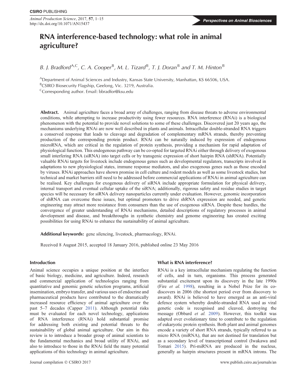 RNA Interference-Based Technology: What Role in Animal Agriculture?