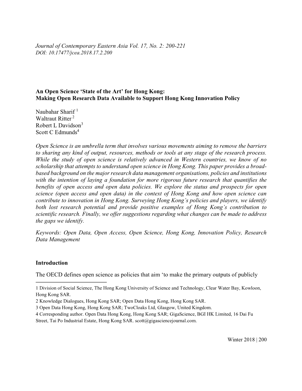 For Hong Kong: Making Open Research Data Available to Support Hong Kong Innovation Policy