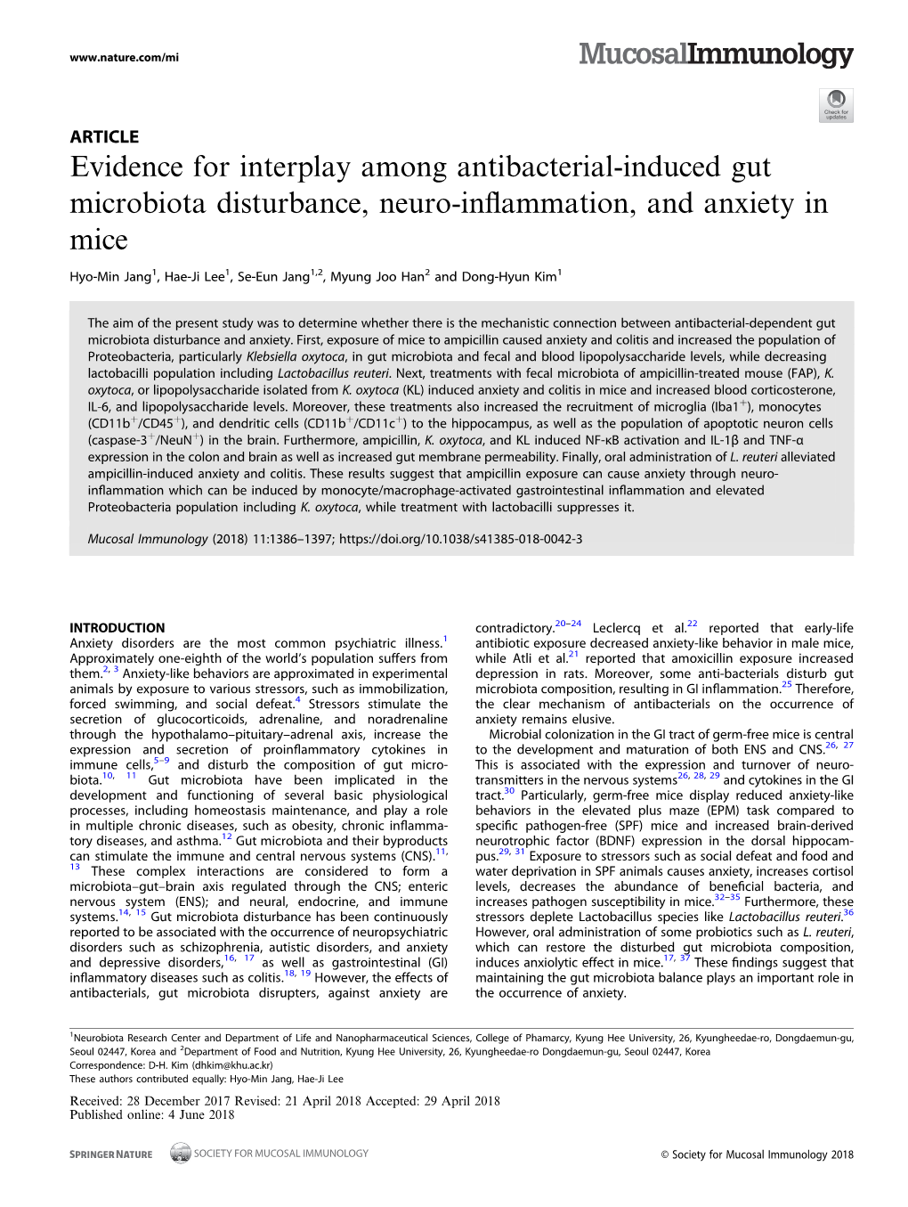 Evidence for Interplay Among Antibacterial-Induced Gut Microbiota Disturbance, Neuro-Inﬂammation, and Anxiety in Mice