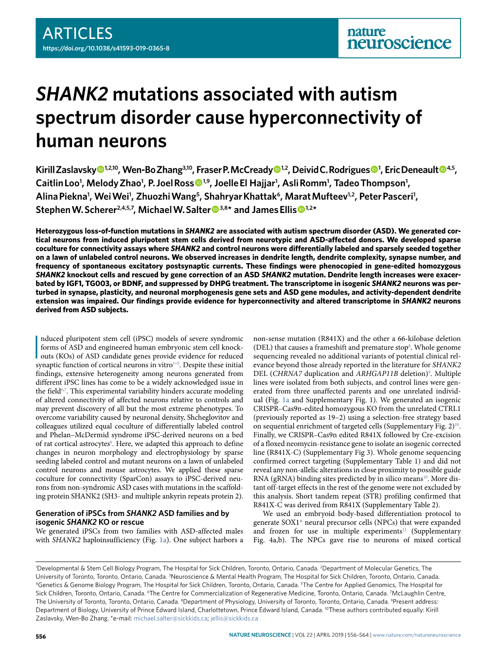 SHANK2 Mutations Associated with Autism Spectrum Disorder Cause Hyperconnectivity of Human Neurons