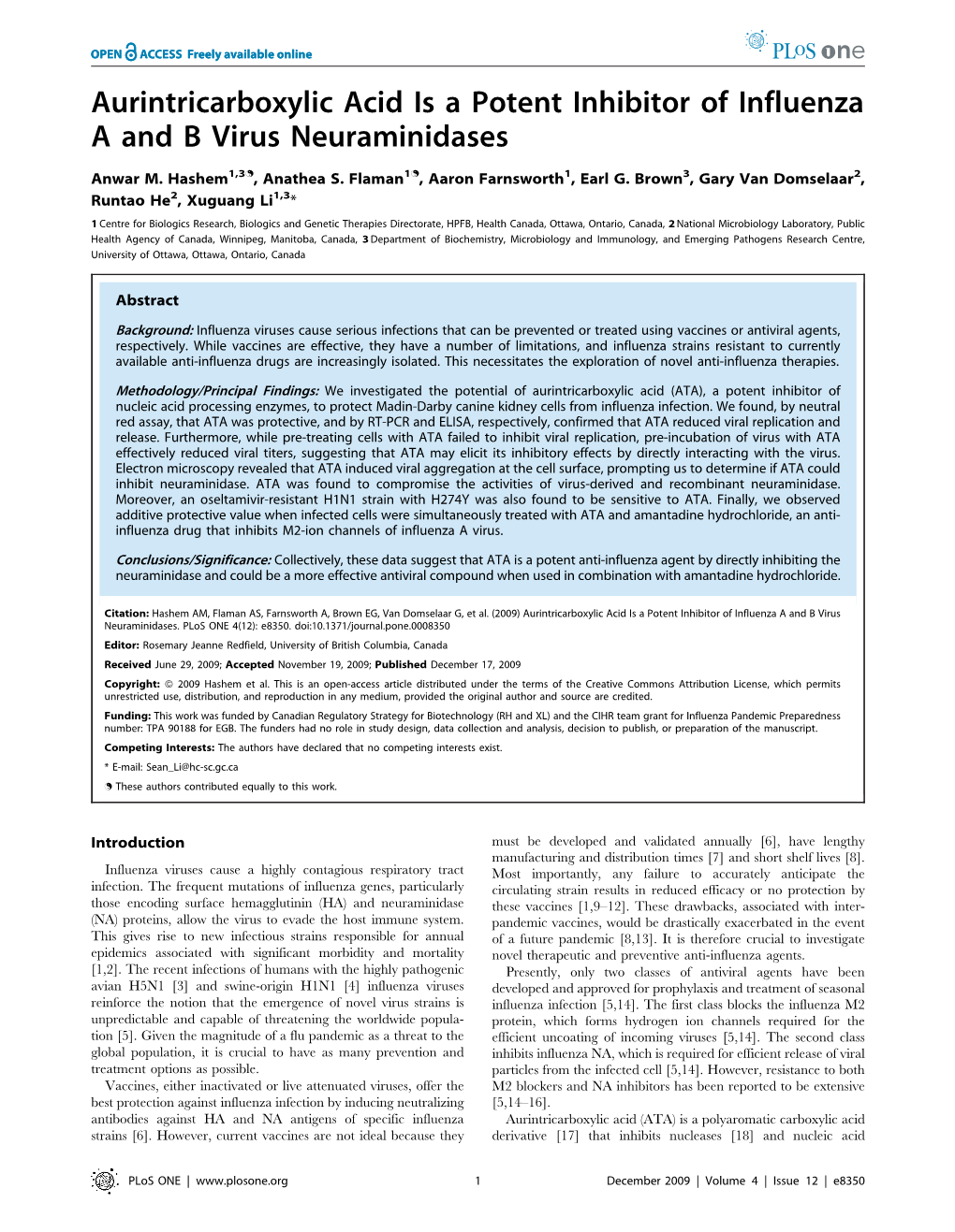 Aurintricarboxylic Acid Is a Potent Inhibitor of Influenza a and B Virus Neuraminidases