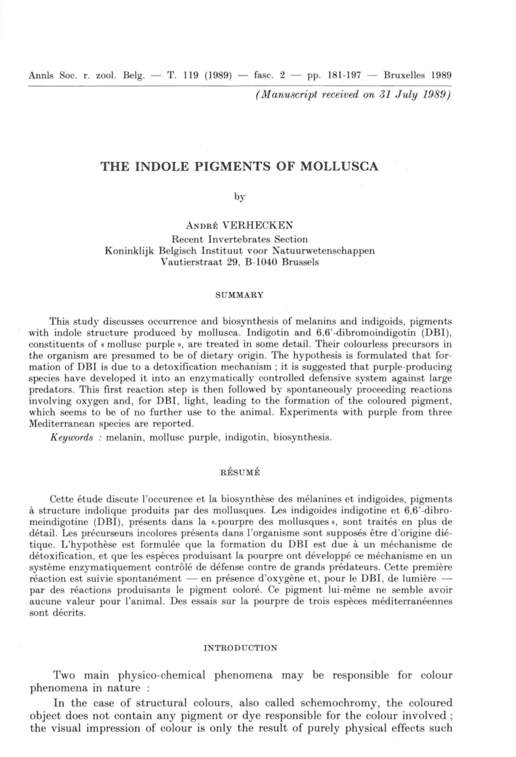 The Indole Pigments of Mollusca