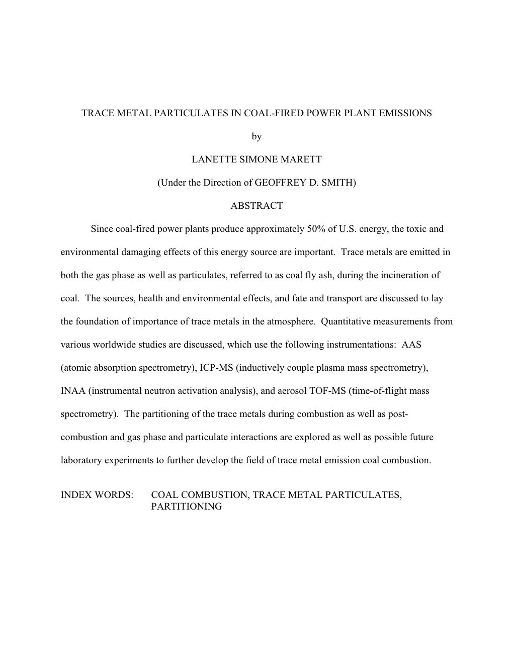 Trace Metal Particulates in Coal-Fired Power Plant Emissions