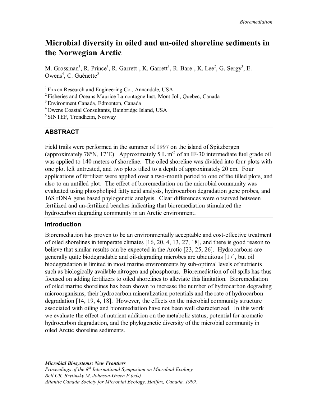 Microbial Diversity in Oiled and Un-Oiled Shoreline Sediments in the Norwegian Arctic