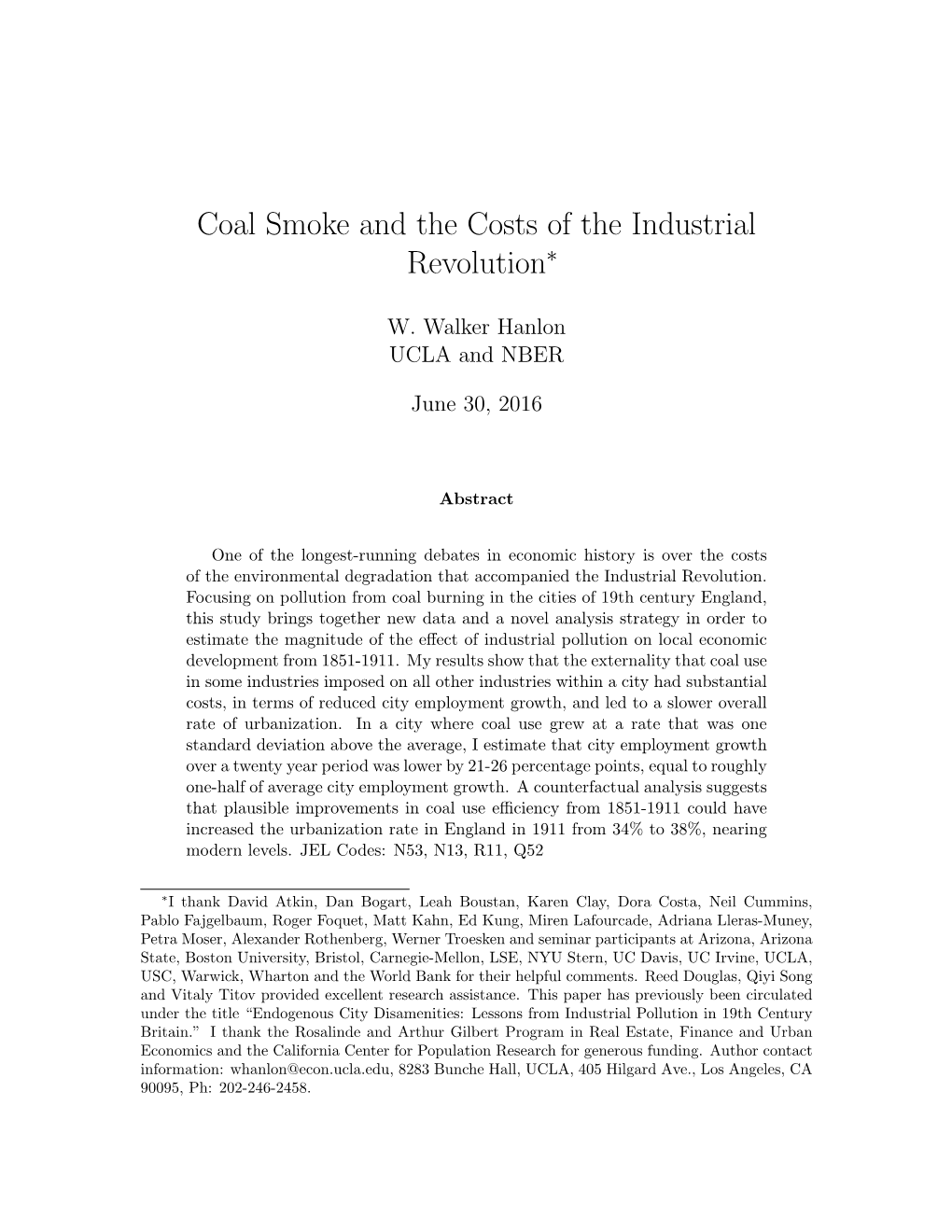 Coal Smoke and the Costs of the Industrial Revolution∗