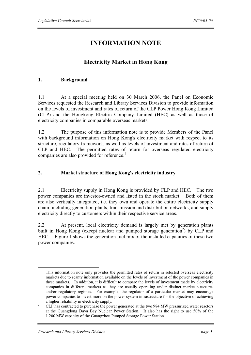 Electricity Market in Hong Kong