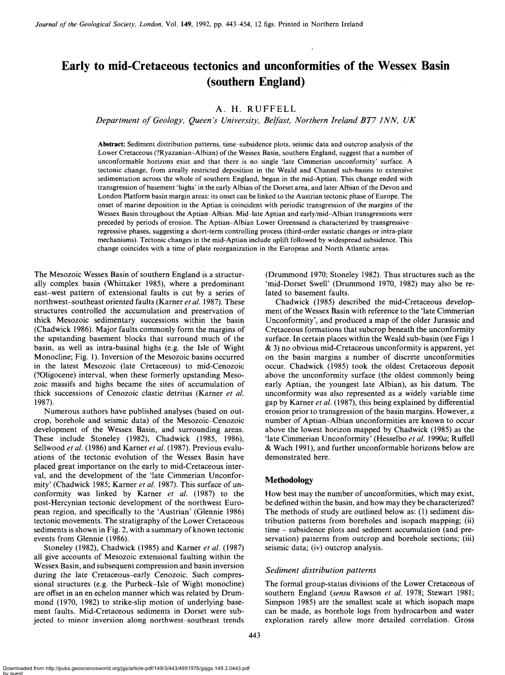 Early to Mid-Cretaceous Tectonics and Unconformities of the Wessex Basin (Southern England)