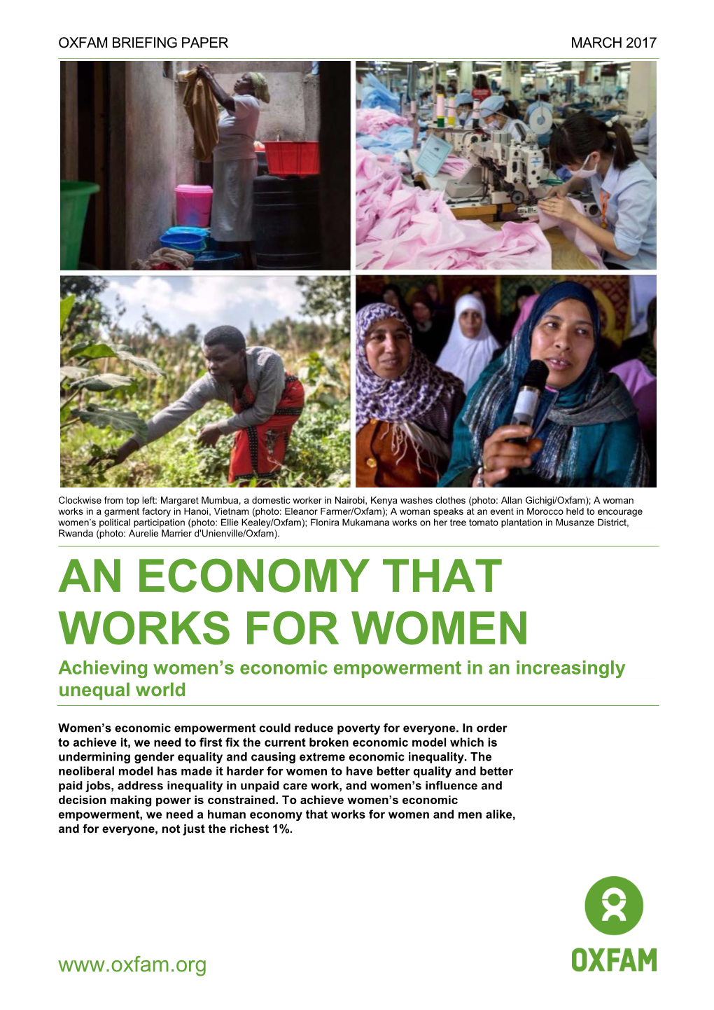 AN ECONOMY THAT WORKS for WOMEN Achieving Women’S Economic Empowerment in an Increasingly Unequal World