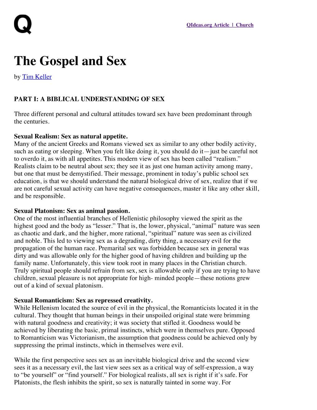 The Gospel and Sex by Tim Keller