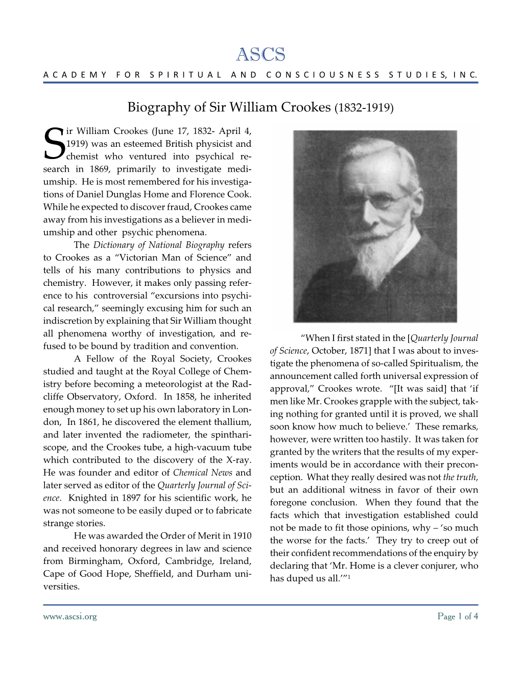 Biography of Sir William Crookes (1832-1919)