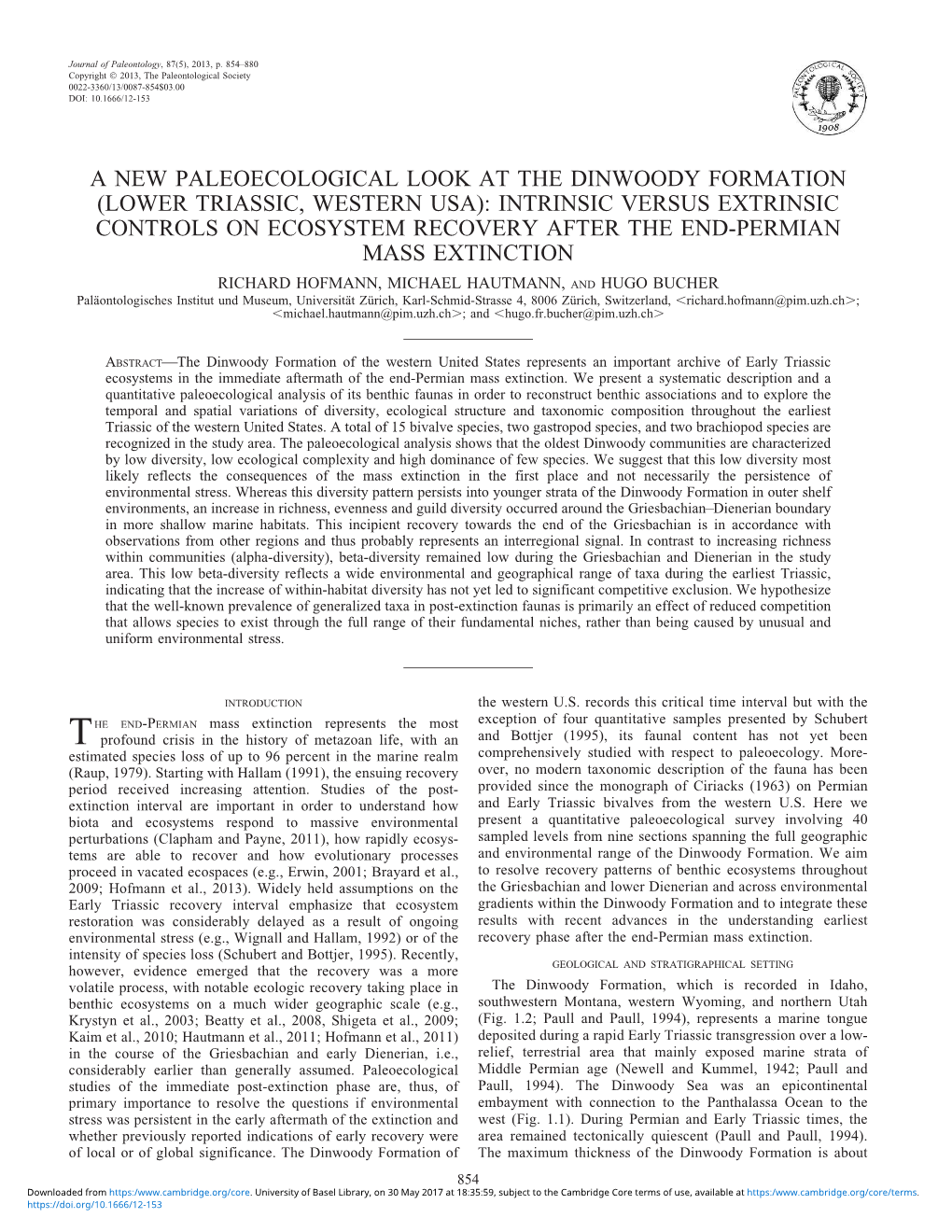 Lower Triassic, Western Usa): Intrinsic Versus Extrinsic Controls on Ecosystem Recovery After the End-Permian Mass Extinction