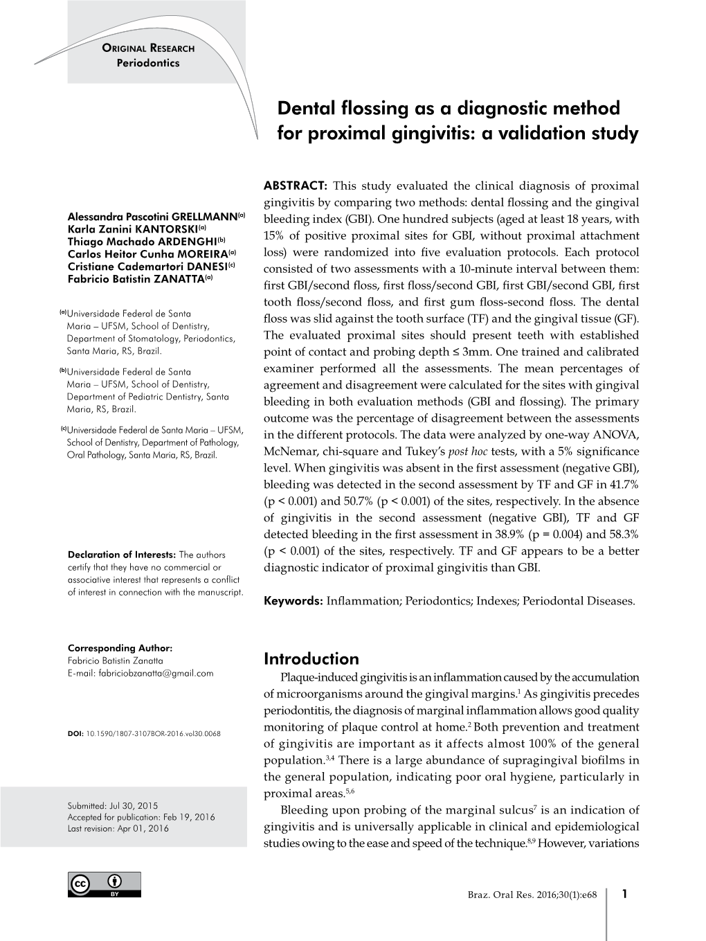 Dental Flossing As a Diagnostic Method for Proximal Gingivitis: a Validation Study