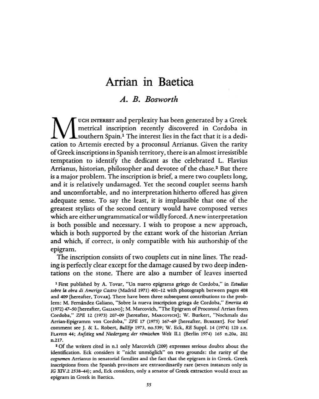 Arrian in Baetica Bosworth, a B Greek, Roman and Byzantine Studies; Spring 1976; 17, 1; Proquest Pg