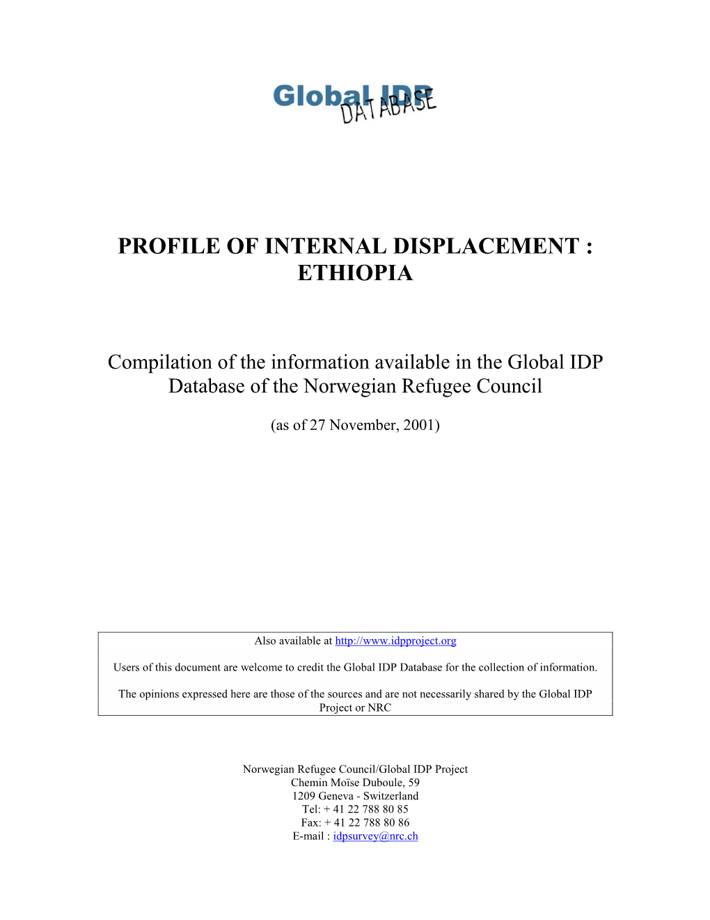 Profile of Internal Displacement : Ethiopia