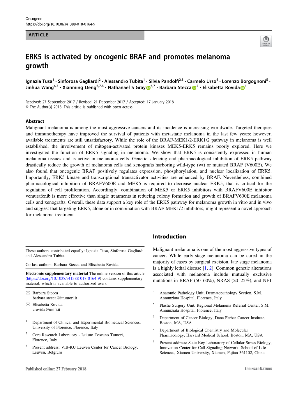 ERK5 Is Activated by Oncogenic BRAF and Promotes Melanoma Growth