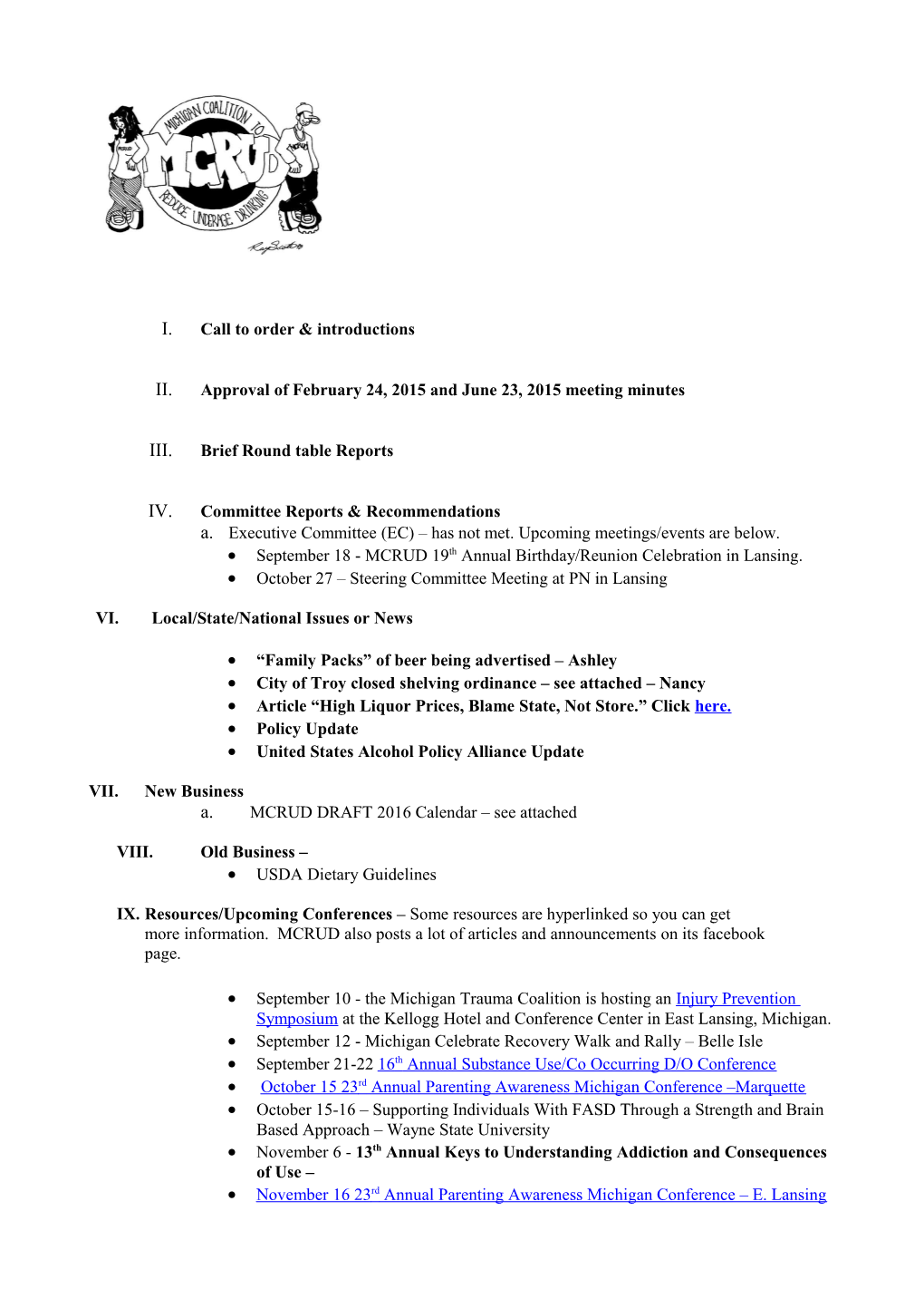 MCRUD Steering Committee Agenda